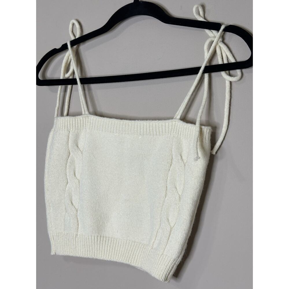 NWT Women’s Vestique Cropped Cable Knit Ivory Floral Bow Tank Top Y2K Sz Medium - Picture 4 of 8
